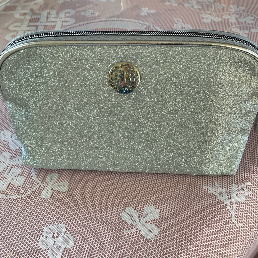 Silver Glitter Cosmetic Bag with Dome Shape